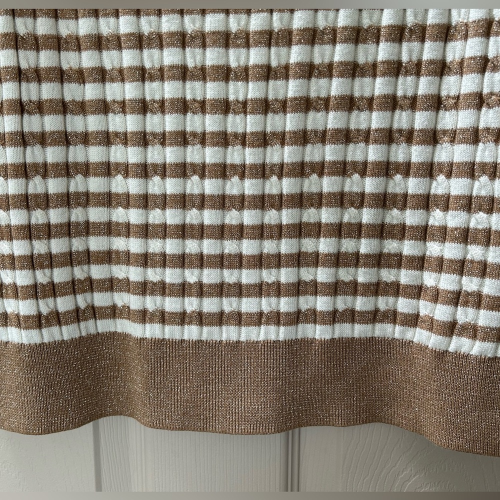 NWT Talbots Gold Metallic Cream Striped Ribbed Crewneck Sweater Holiday Size XL - Picture 9 of 15
